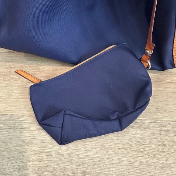 J. Mclaughlin Navy Blue Tote Back with Coin Pouch Leather Handle Snap Close - Picture 7 of 10